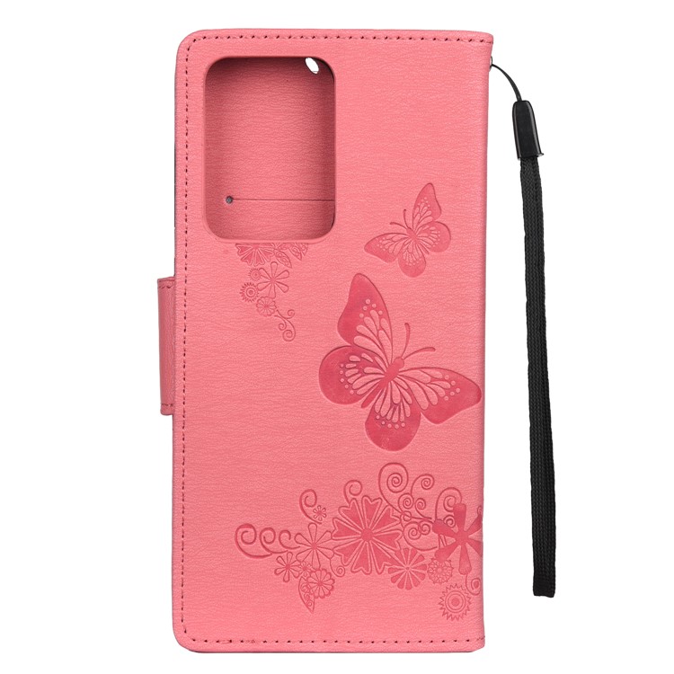 Imprint Butterfly Flower Leather Case for Samsung Galaxy S20 Ultra - Pink-3