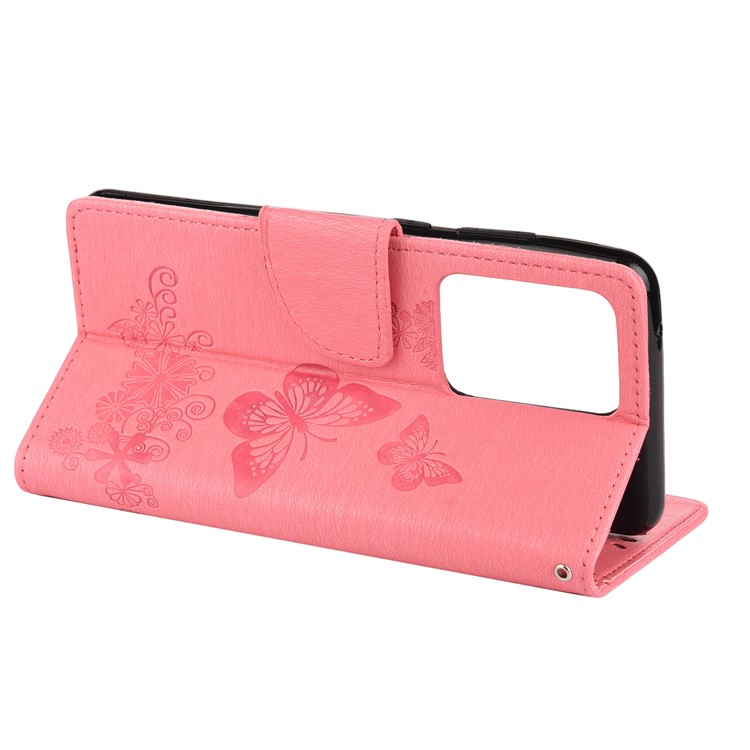 Imprint Butterfly Flower Leather Case for Samsung Galaxy S20 Ultra - Pink-6