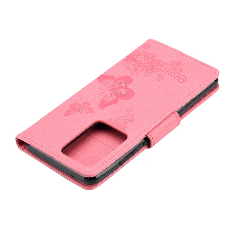 Imprint Butterfly Flower Leather Case for Samsung Galaxy S20 Ultra - Pink-7