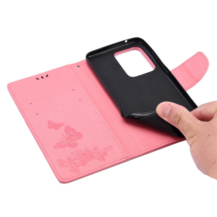 Imprint Butterfly Flower Leather Case for Samsung Galaxy S20 Ultra - Pink-8