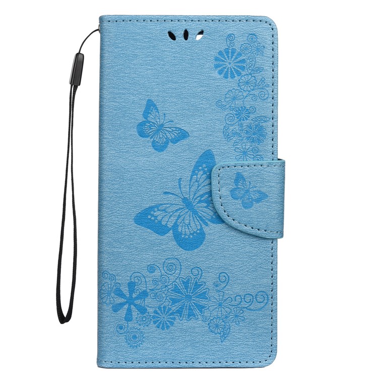 Imprint Butterfly Flower Leather Case for Samsung Galaxy S20 Ultra - Blue-2