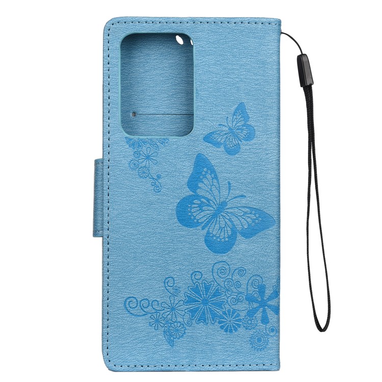 Imprint Butterfly Flower Leather Case for Samsung Galaxy S20 Ultra - Blue-3