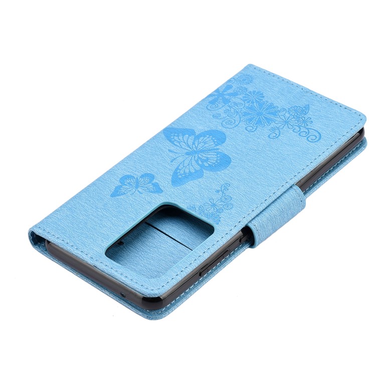 Imprint Butterfly Flower Leather Case for Samsung Galaxy S20 Ultra - Blue-7