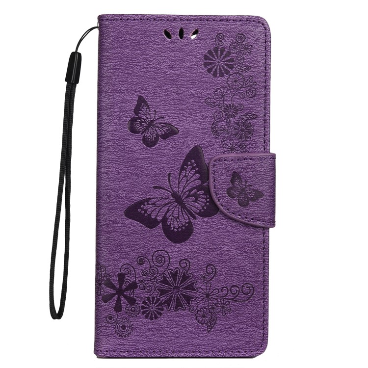 Imprint Butterfly Flower Leather Case for Samsung Galaxy S20 Ultra - Purple-2