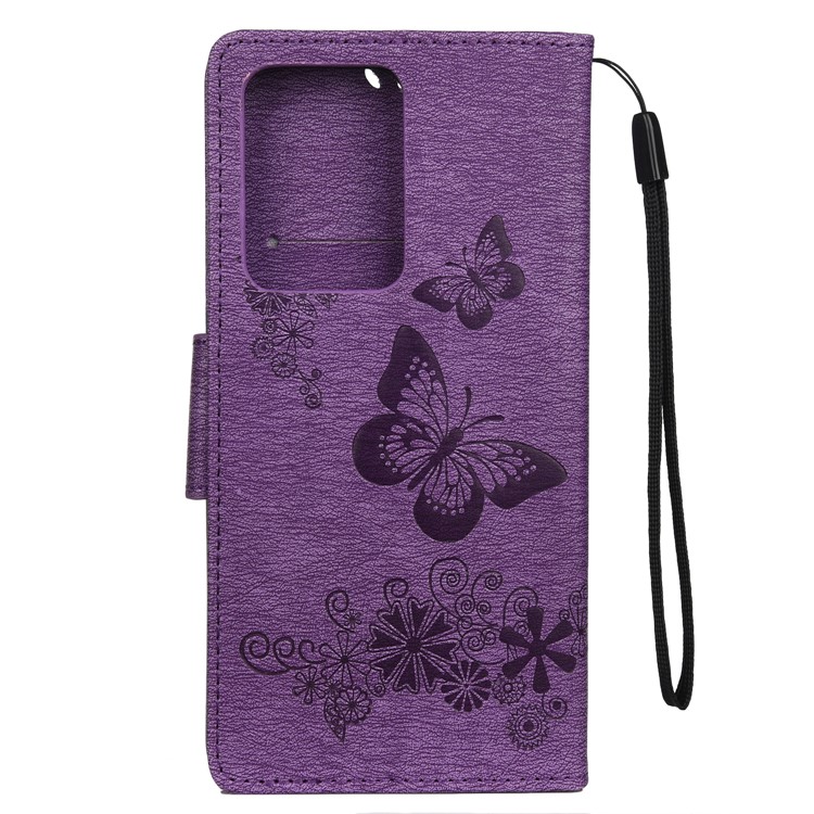 Imprint Butterfly Flower Leather Case for Samsung Galaxy S20 Ultra - Purple-3