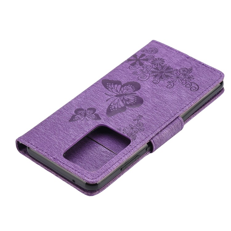 Imprint Butterfly Flower Leather Case for Samsung Galaxy S20 Ultra - Purple-7