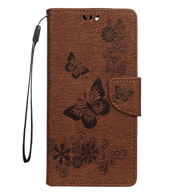 Imprint Butterfly Flower Leather Case for Samsung Galaxy S20 Ultra - Brown-2