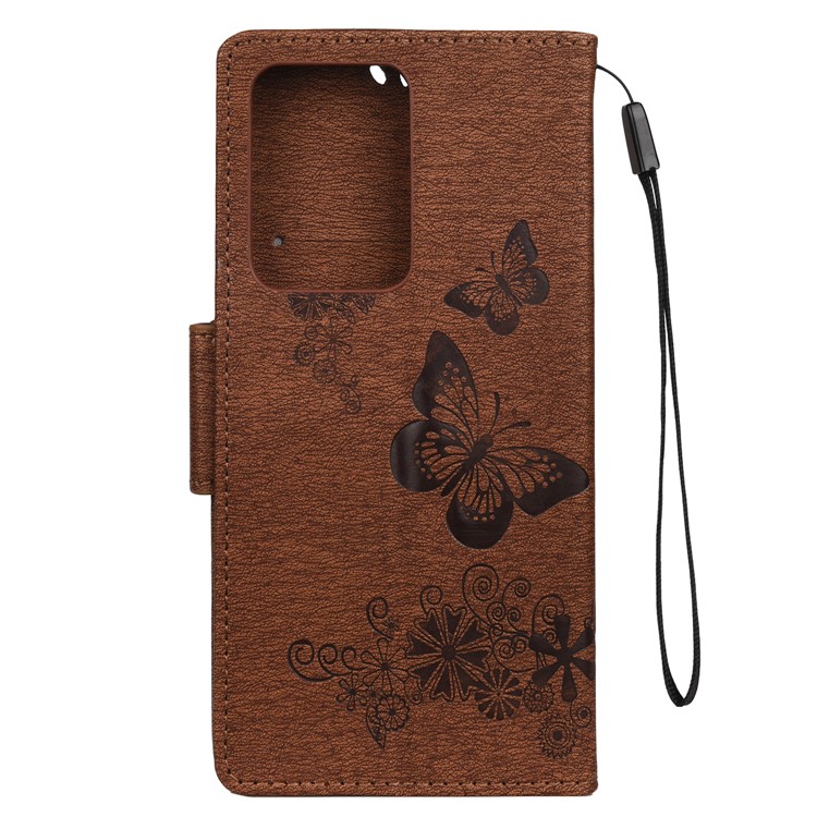 Imprint Butterfly Flower Leather Case for Samsung Galaxy S20 Ultra - Brown-3