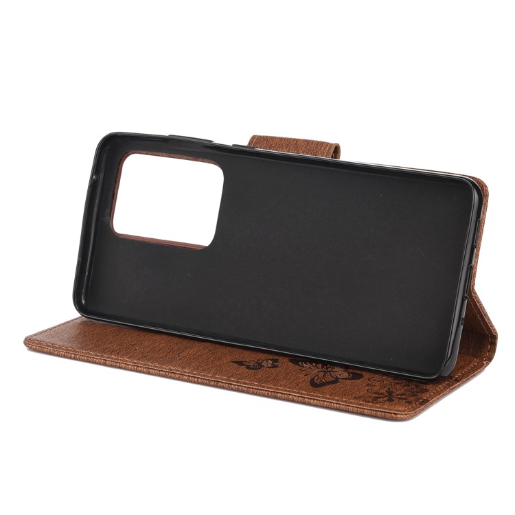 Imprint Butterfly Flower Leather Case for Samsung Galaxy S20 Ultra - Brown-5