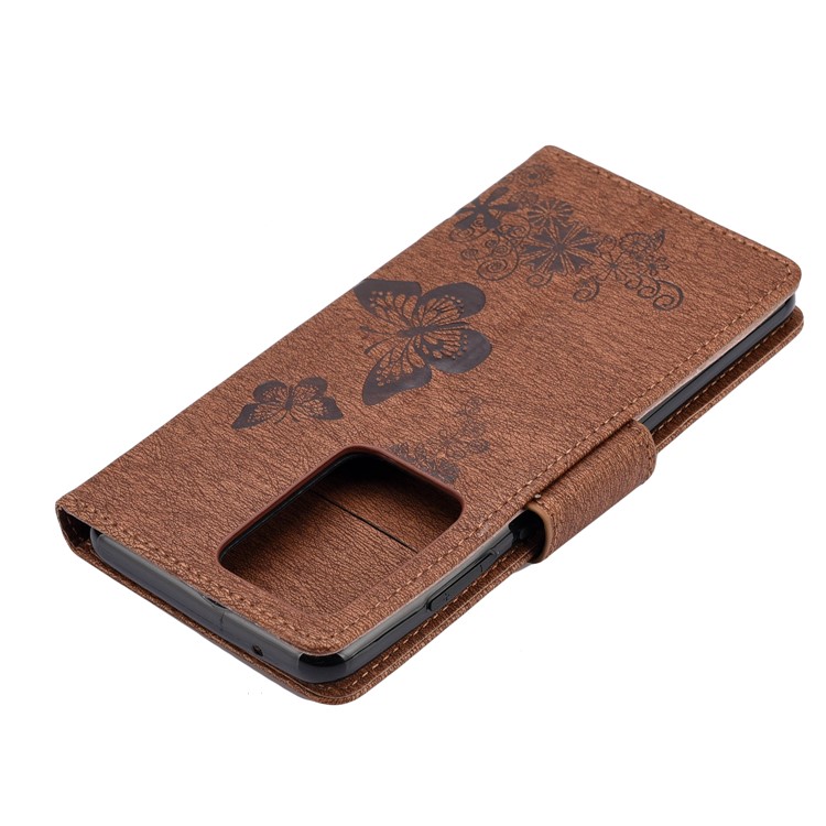 Imprint Butterfly Flower Leather Case for Samsung Galaxy S20 Ultra - Brown-7
