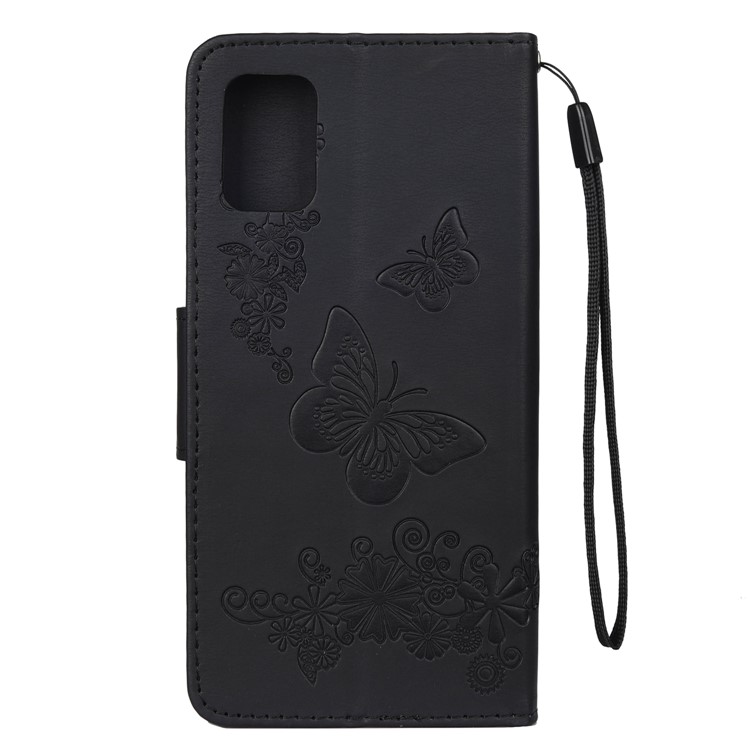 Imprint Butterfly Flower Leather Phone Shell Wallet Case for Samsung Galaxy A71 - Black-3