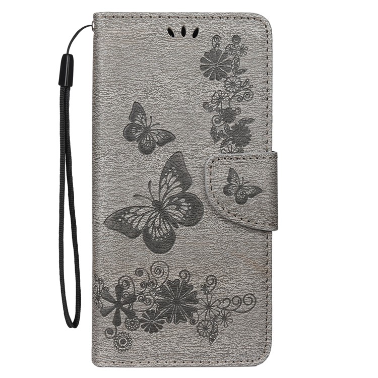 Imprint Butterfly Flower Leather Phone Shell Wallet Case for Samsung Galaxy A71 - Grey-2