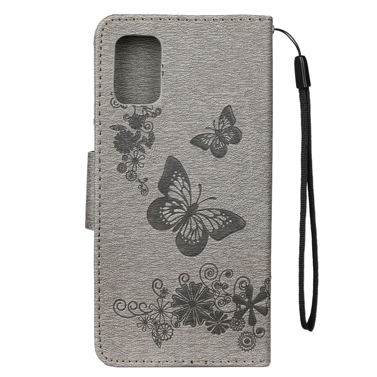 Imprint Butterfly Flower Leather Phone Shell Wallet Case for Samsung Galaxy A71 - Grey-3