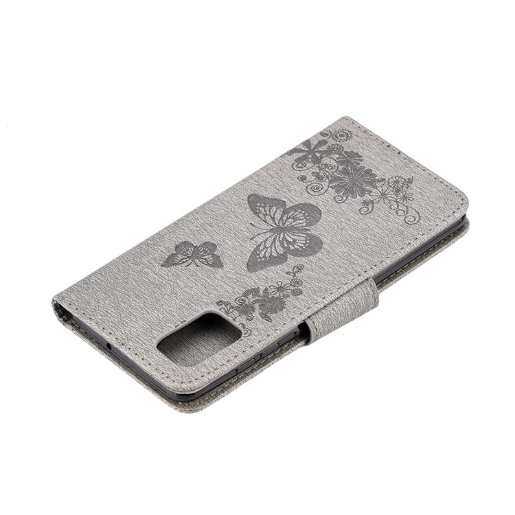 Imprint Butterfly Flower Leather Phone Shell Wallet Case for Samsung Galaxy A71 - Grey-7