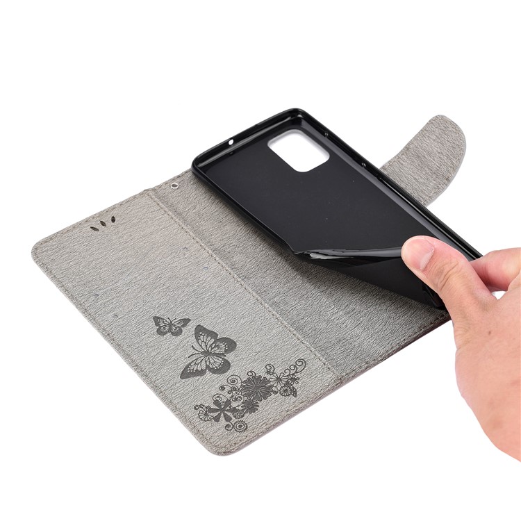 Imprint Butterfly Flower Leather Phone Shell Wallet Case for Samsung Galaxy A71 - Grey-8