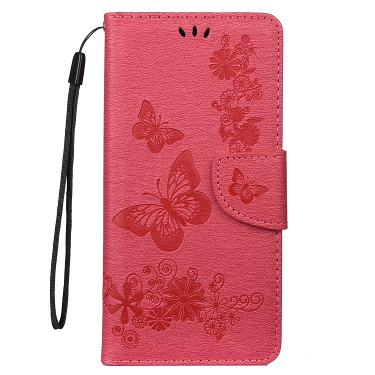 Imprint Butterfly Flower Leather Phone Shell Wallet Case for Samsung Galaxy A71 - Rose-2