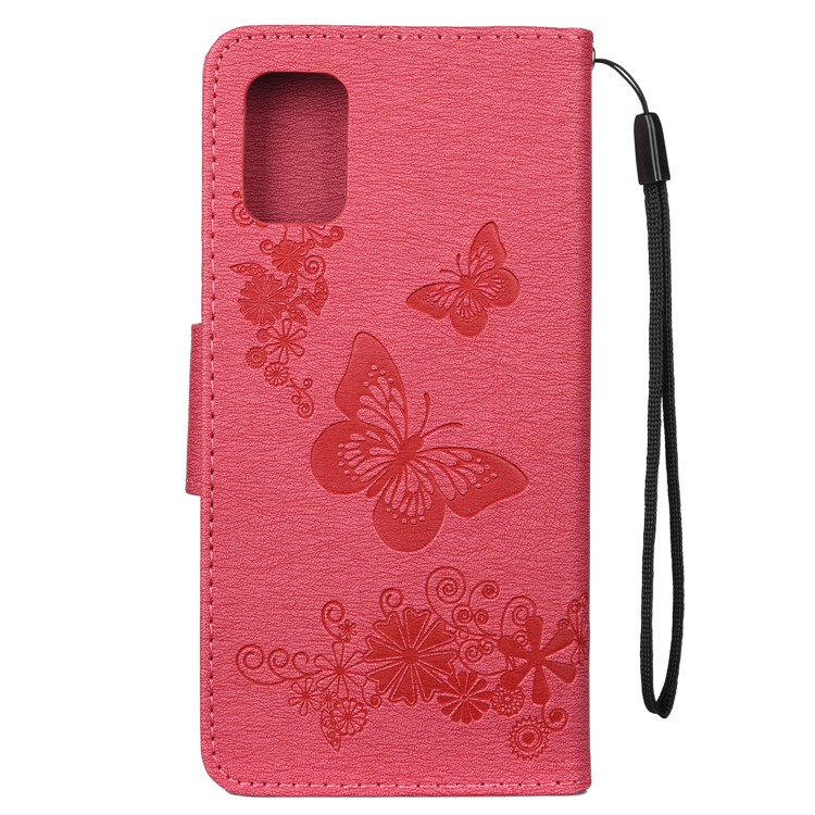 Imprint Butterfly Flower Leather Phone Shell Wallet Case for Samsung Galaxy A71 - Rose-3