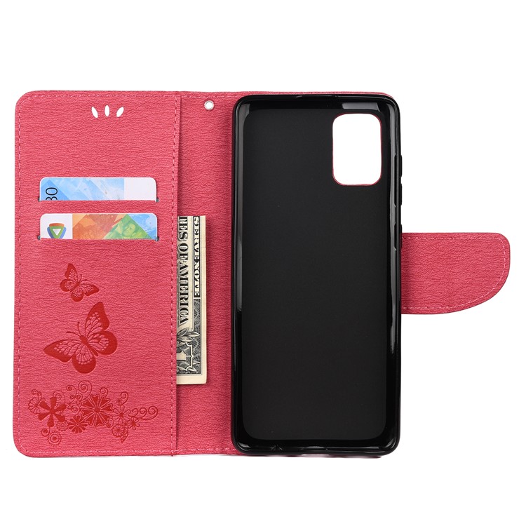 Imprint Butterfly Flower Leather Phone Shell Wallet Case for Samsung Galaxy A71 - Rose-4