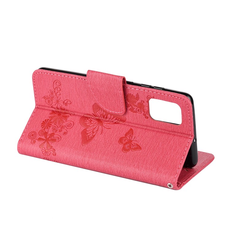 Imprint Butterfly Flower Leather Phone Shell Wallet Case for Samsung Galaxy A71 - Rose-6
