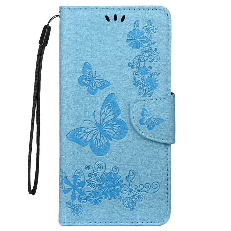 Imprint Butterfly Flower Leather Phone Shell Wallet Case for Samsung Galaxy A71 - Blue-2