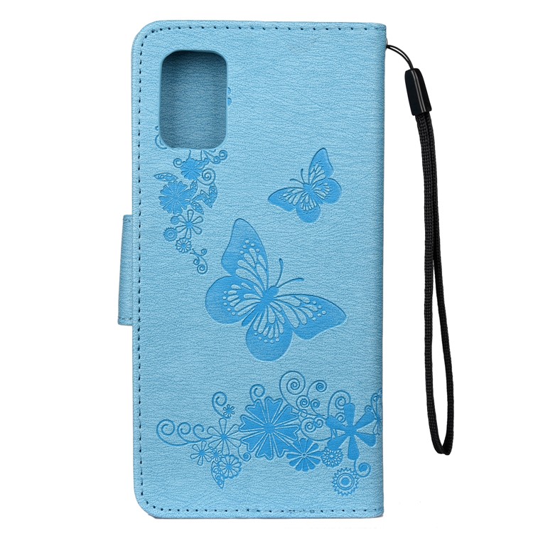 Imprint Butterfly Flower Leather Phone Shell Wallet Case for Samsung Galaxy A71 - Blue-3