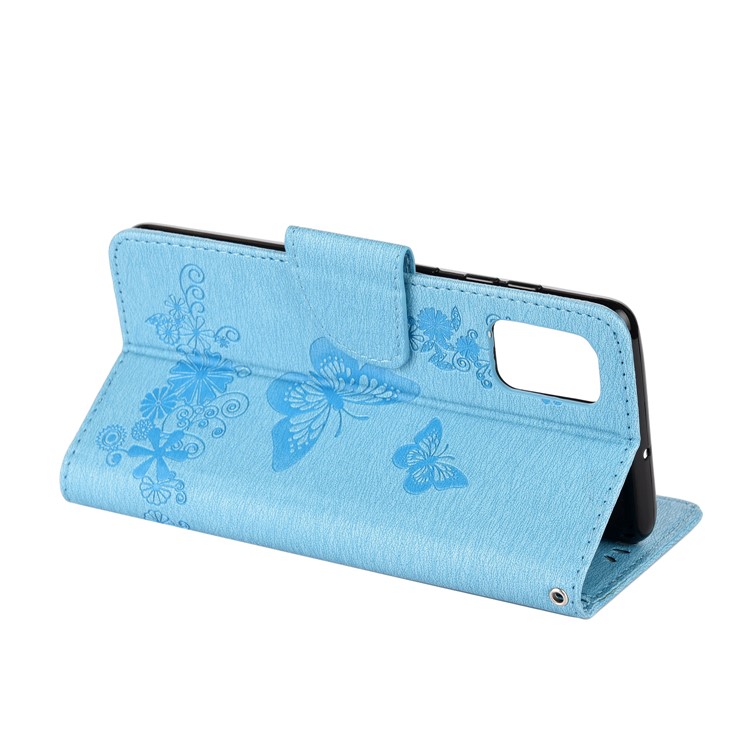 Imprint Butterfly Flower Leather Phone Shell Wallet Case for Samsung Galaxy A71 - Blue-6