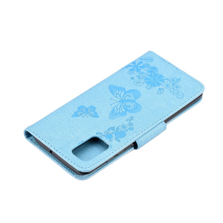 Imprint Butterfly Flower Leather Phone Shell Wallet Case for Samsung Galaxy A71 - Blue-7
