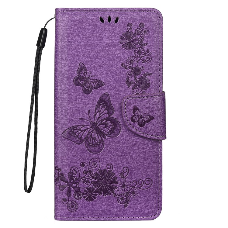 Imprint Butterfly Flower Leather Phone Shell Wallet Case for Samsung Galaxy A71 - Purple-2