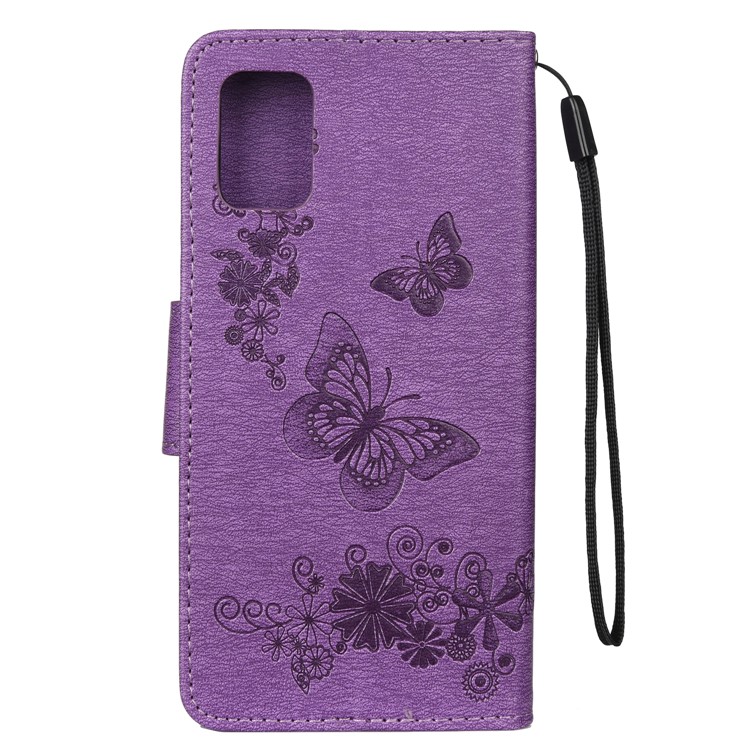 Imprint Butterfly Flower Leather Phone Shell Wallet Case for Samsung Galaxy A71 - Purple-3