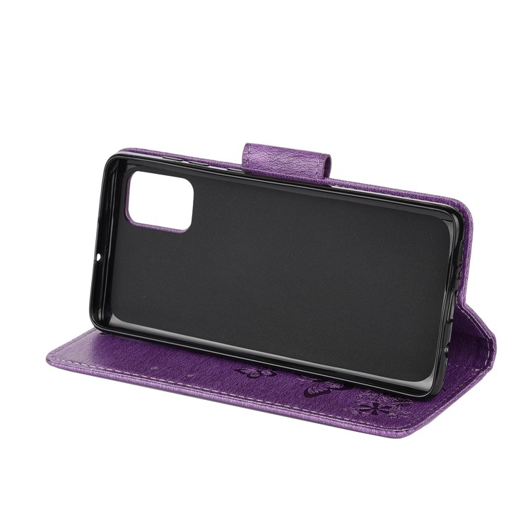 Imprint Butterfly Flower Leather Phone Shell Wallet Case for Samsung Galaxy A71 - Purple-5