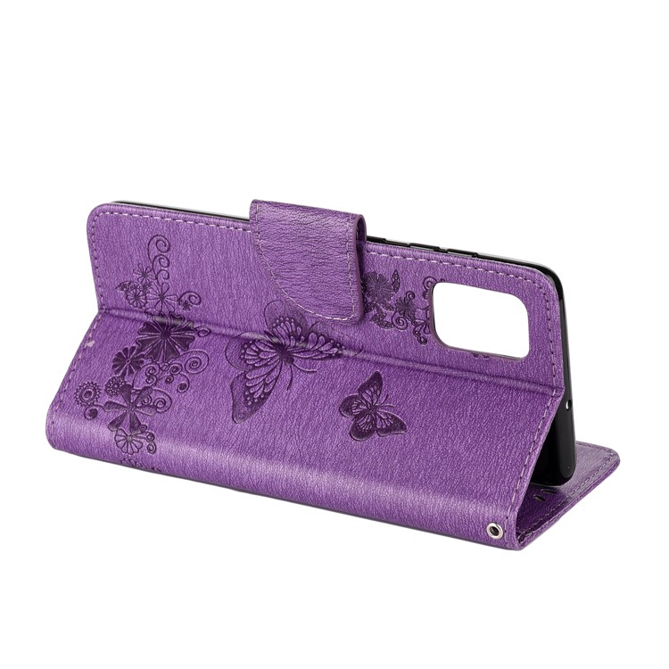 Imprint Butterfly Flower Leather Phone Shell Wallet Case for Samsung Galaxy A71 - Purple-6