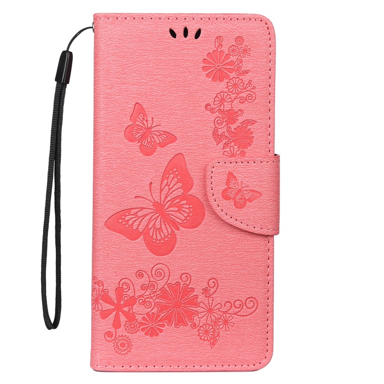 Imprint Butterfly Flowers Leather Stand Wallet Shell for Samsung Galaxy A51 - Pink-2