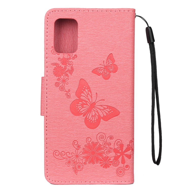 Imprint Butterfly Flowers Leather Stand Wallet Shell for Samsung Galaxy A51 - Pink-3