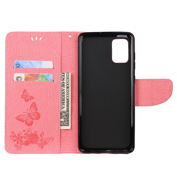 Imprint Butterfly Flowers Leather Stand Wallet Shell for Samsung Galaxy A51 - Pink-4