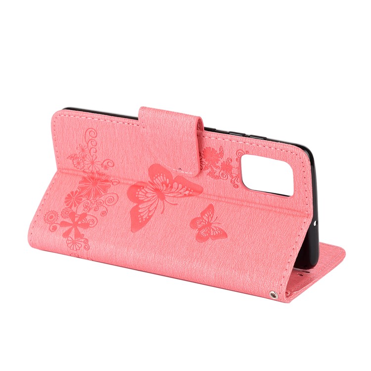 Imprint Butterfly Flowers Leather Stand Wallet Shell for Samsung Galaxy A51 - Pink-6
