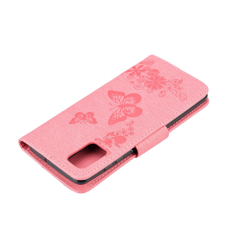 Imprint Butterfly Flowers Leather Stand Wallet Shell for Samsung Galaxy A51 - Pink-7