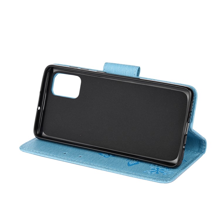 Imprint Butterfly Flowers Leather Stand Wallet Shell for Samsung Galaxy A51 - Blue-5
