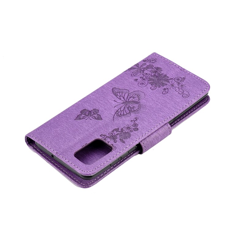 Imprint Butterfly Flowers Leather Stand Wallet Shell for Samsung Galaxy A51 - Purple-7