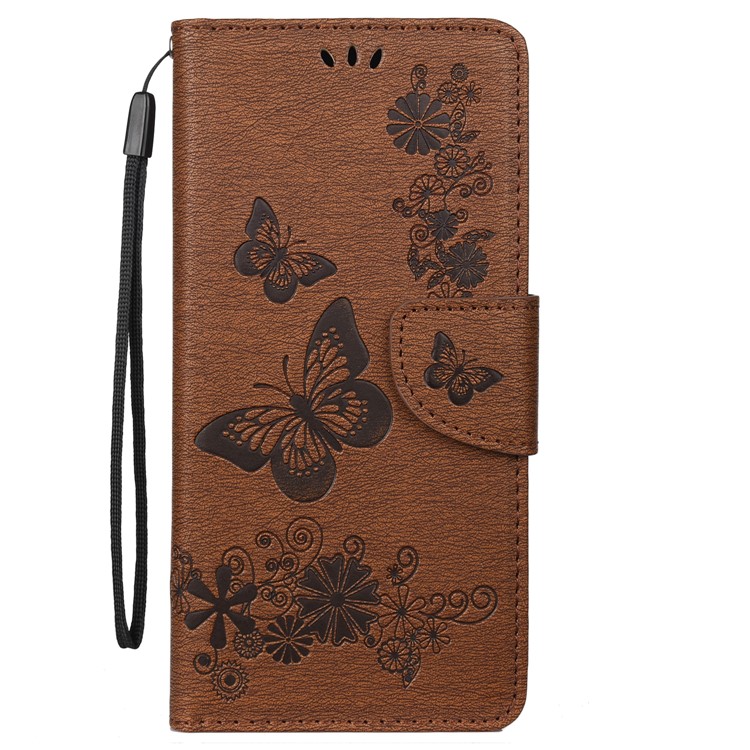 Imprint Butterfly Flowers Leather Stand Wallet Shell for Samsung Galaxy A51 - Brown-2