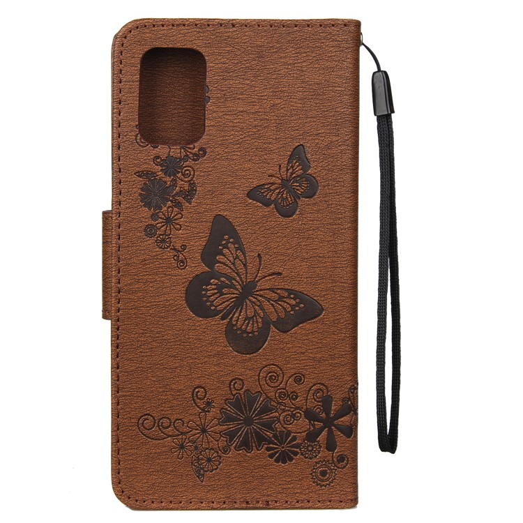 Imprint Butterfly Flowers Leather Stand Wallet Shell for Samsung Galaxy A51 - Brown-3
