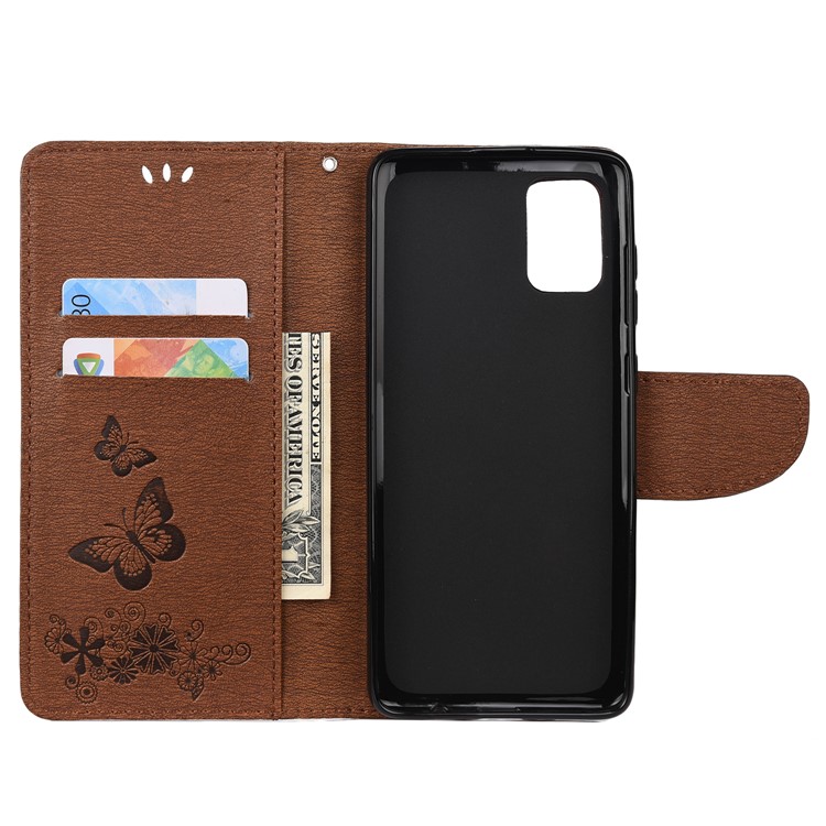 Imprint Butterfly Flowers Leather Stand Wallet Shell for Samsung Galaxy A51 - Brown-4