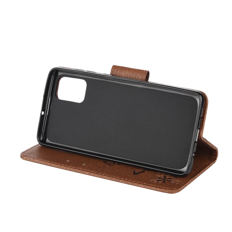 Imprint Butterfly Flowers Leather Stand Wallet Shell for Samsung Galaxy A51 - Brown-5