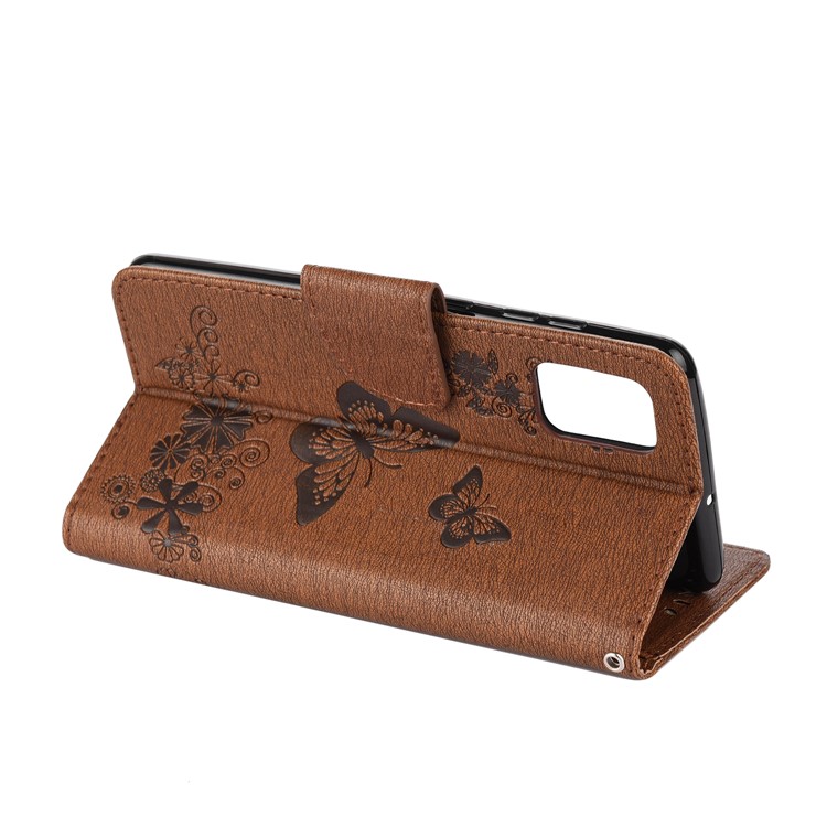 Imprint Butterfly Flowers Leather Stand Wallet Shell for Samsung Galaxy A51 - Brown-6