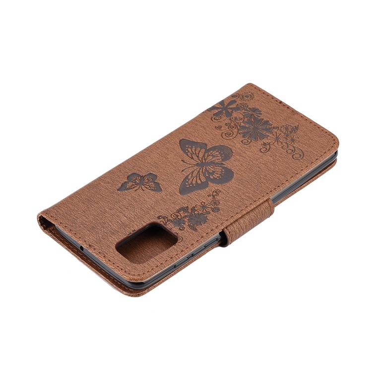 Imprint Butterfly Flowers Leather Stand Wallet Shell for Samsung Galaxy A51 - Brown-7