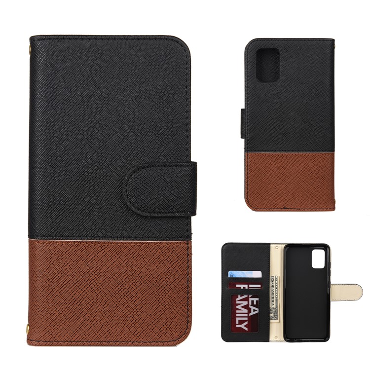 Hit Color Cross Texture Leather Wallet Stand Phone Cover for Samsung Galaxy A51 - Black-1