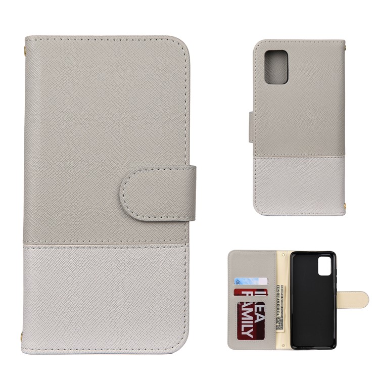 Hit Color Cross Texture Leather Wallet Stand Phone Cover for Samsung Galaxy A51 - Grey-1