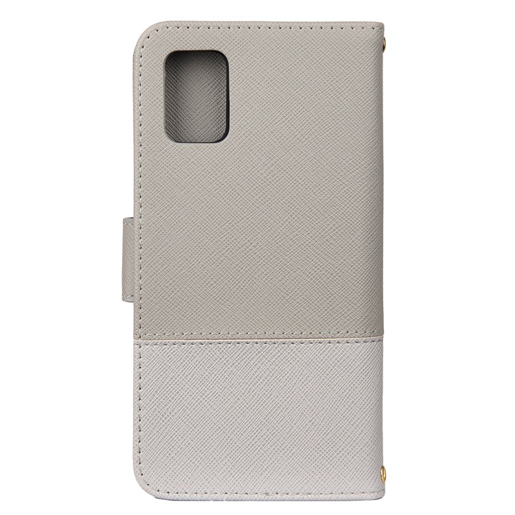 Hit Color Cross Texture Leather Wallet Stand Phone Cover for Samsung Galaxy A51 - Grey-3