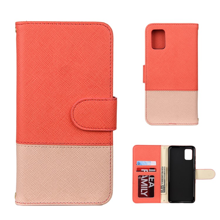 Hit Color Cross Texture Leather Wallet Stand Phone Cover for Samsung Galaxy A51 - Rose-1