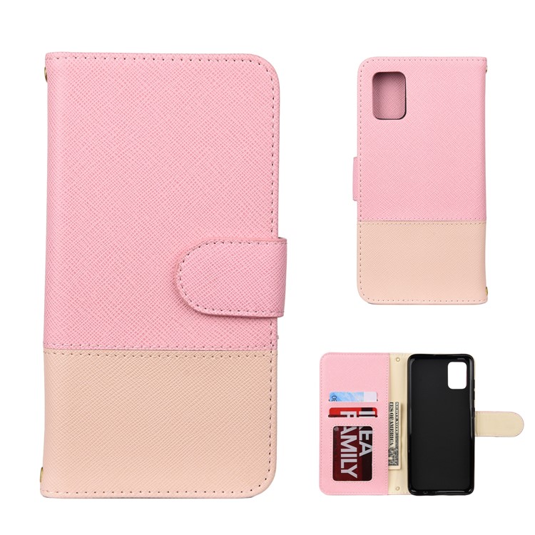 Hit Color Cross Texture Leather Wallet Stand Phone Cover for Samsung Galaxy A51 - Pink-1