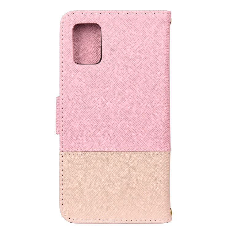 Hit Color Cross Texture Leather Wallet Stand Phone Cover for Samsung Galaxy A51 - Pink-3